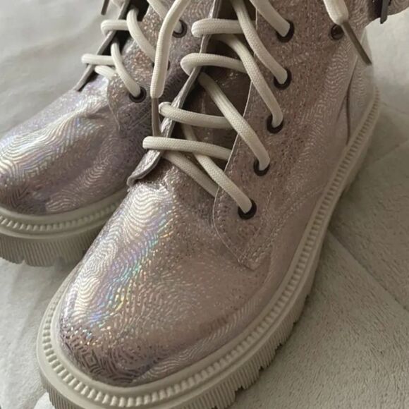 Pink sparkly platform combat boots sz 7 - Picture 7 of 10